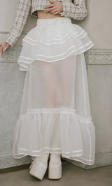 Layered Sheer Piping Volume Skirt