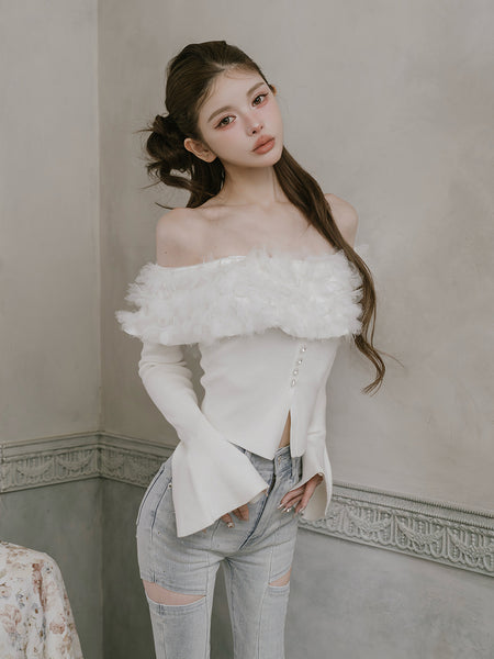 Flare Sleeve Floral Off-Shoulder Top