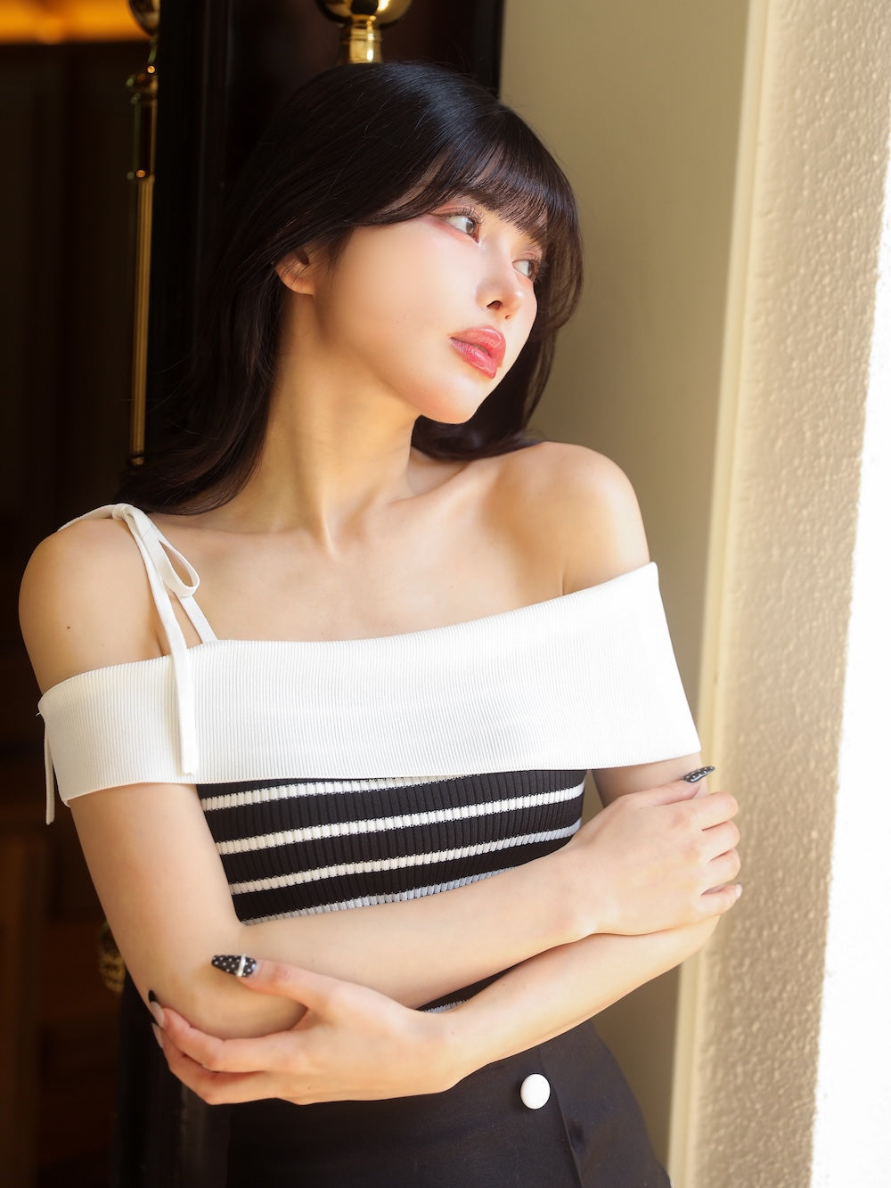 モデル：160cm（着用サイズ：FREE　着用カラー：BLK）