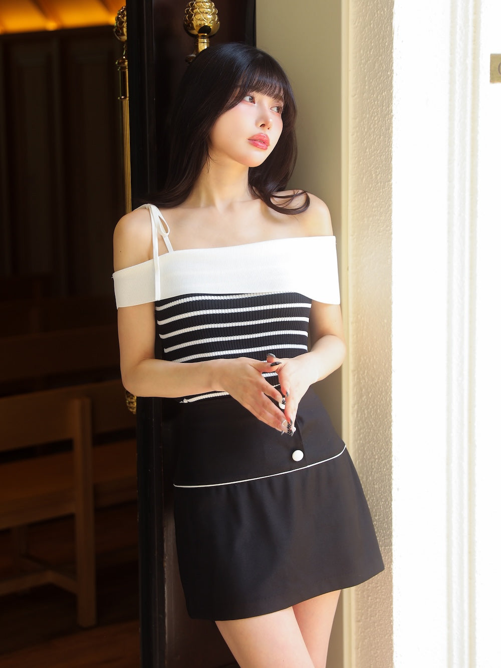 モデル：160cm（着用サイズ：FREE　着用カラー：BLK）