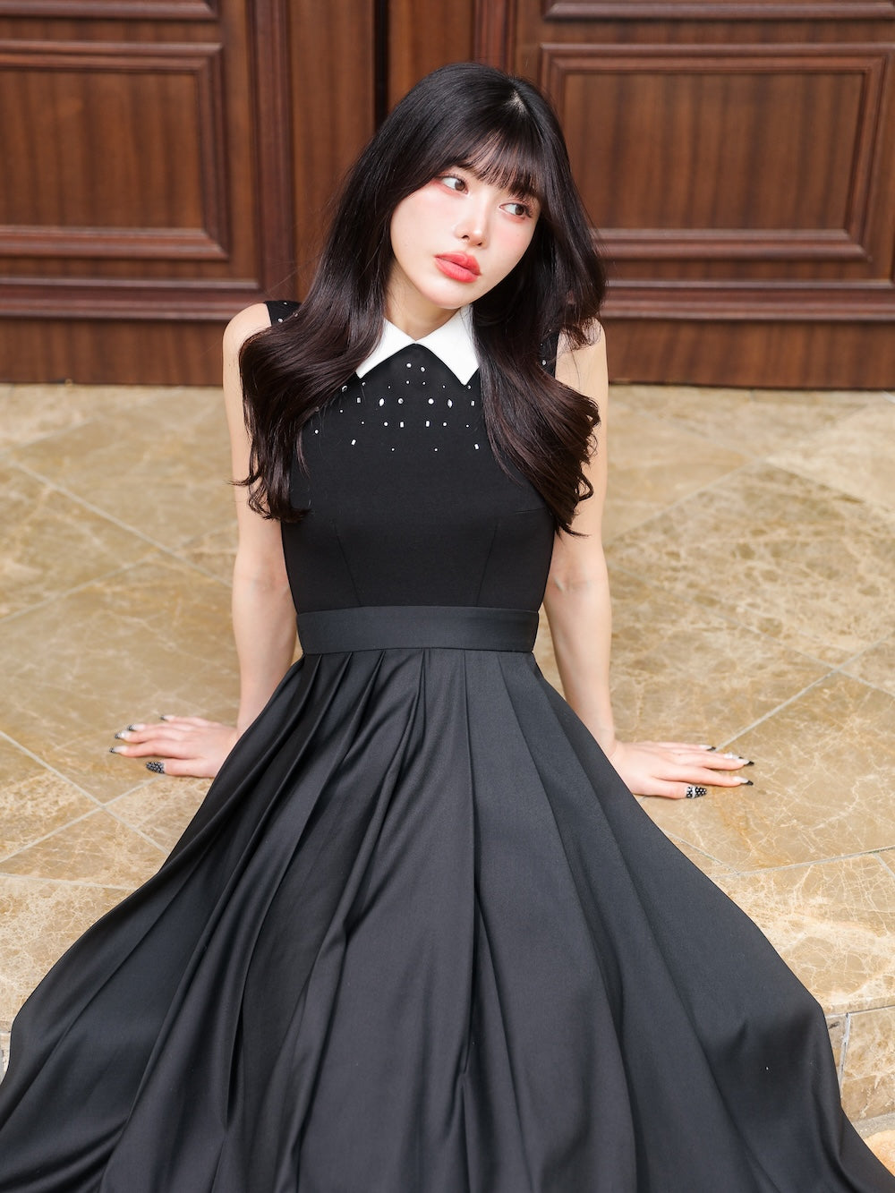 ランダムビジューノースリロングワンピース – Darich