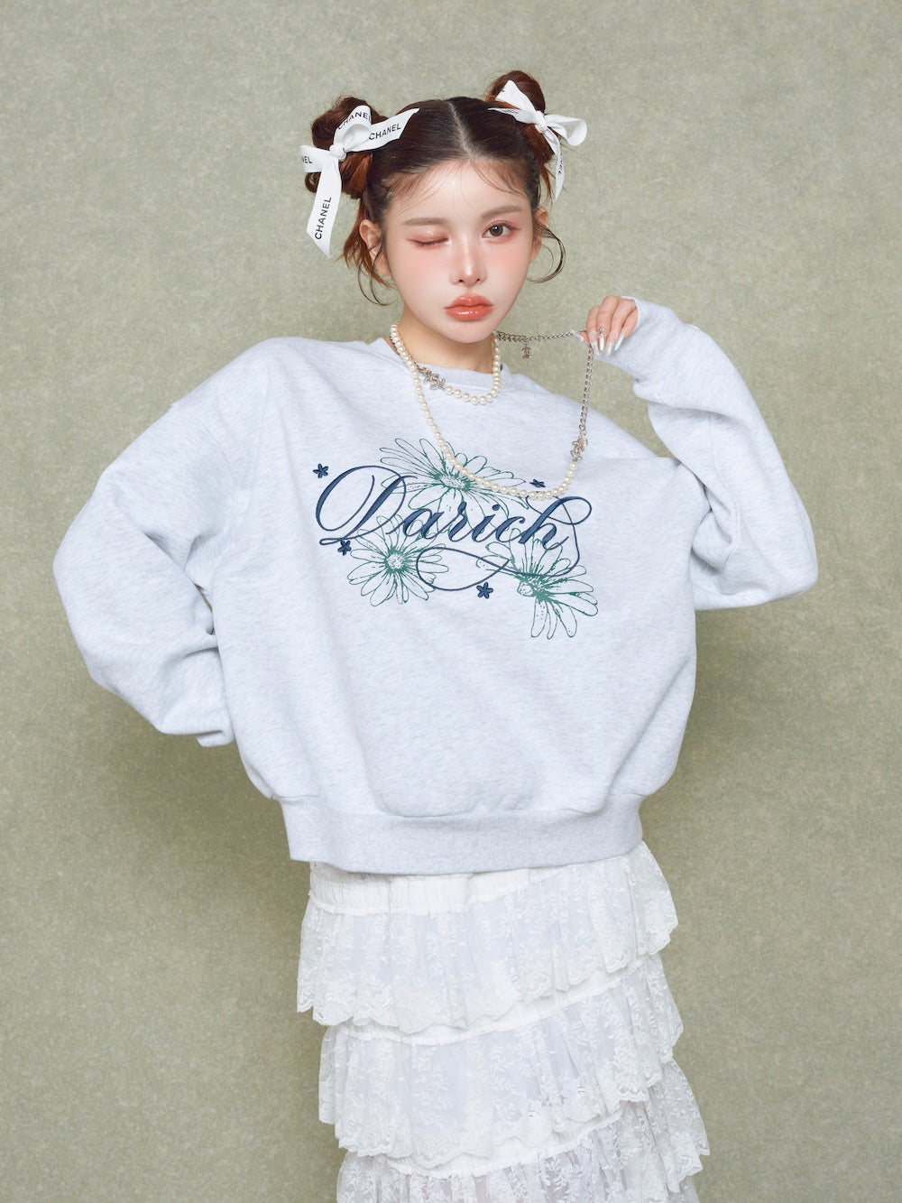 ガーベラモチーフプルオーバー - l-gry