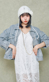 モデル：160cm（着用サイズ：FREE　着用カラー：I-BLU）