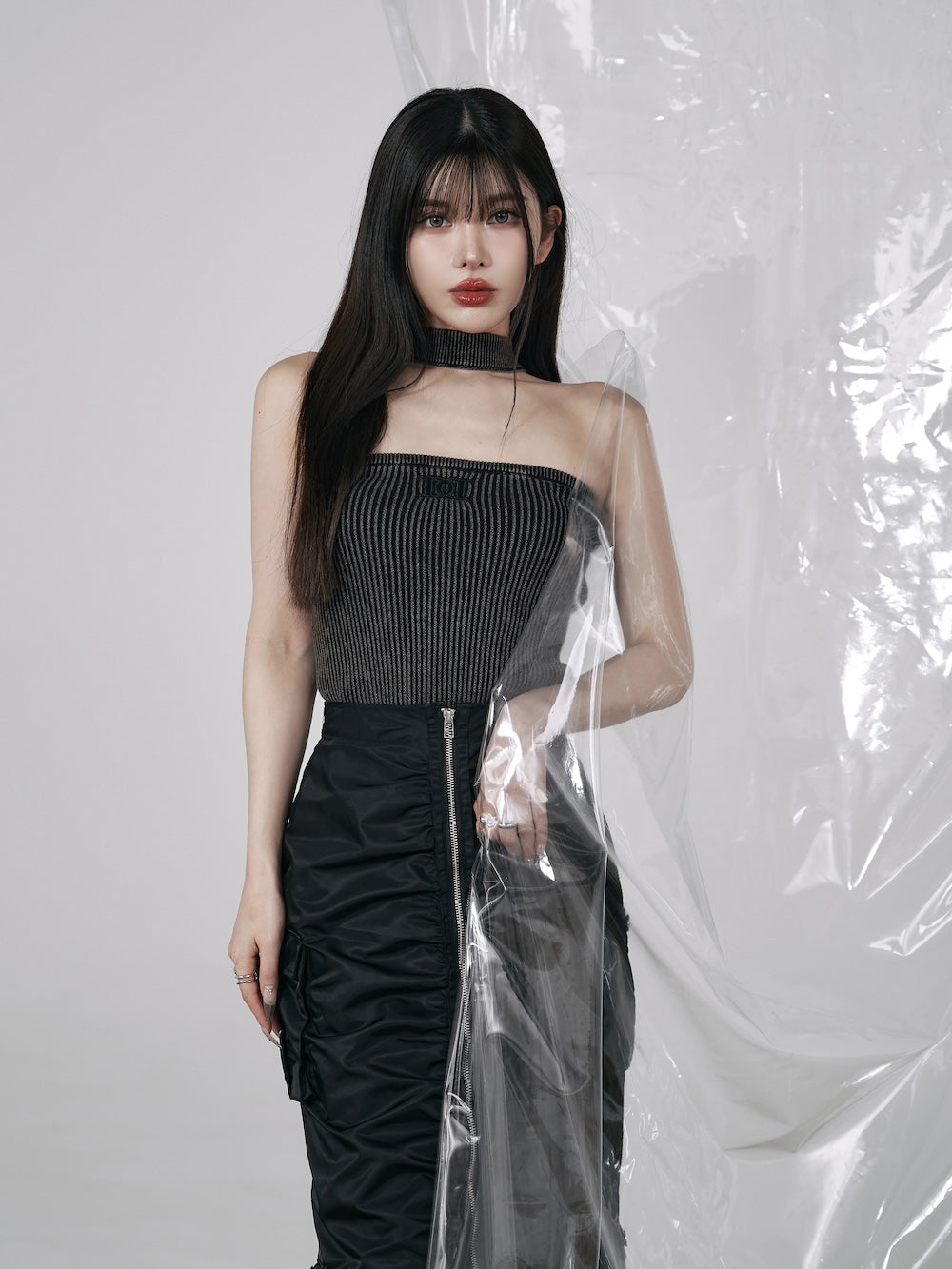 チョーカーネックベアトップ - blk