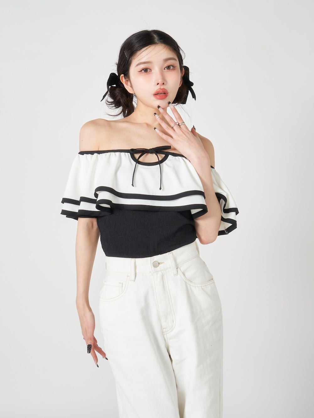 モデル：160cm（着用サイズ：FREE　着用カラー：BLK）