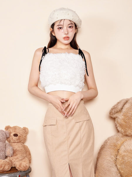 Velour Ribbon Poodle Fur Camisole