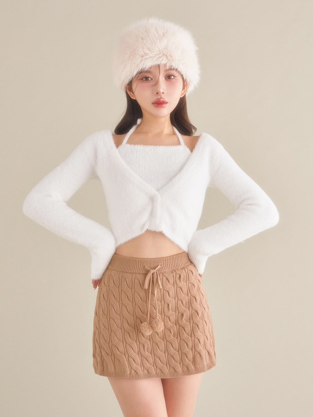ドッキングシャギーニットトップス - wht