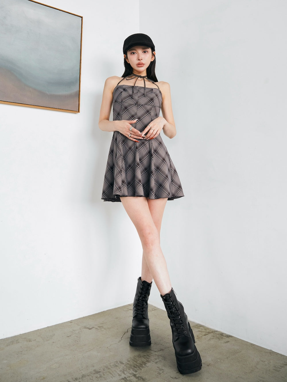 チェックホルターリボンベアミニワンピース – Darich (ダーリッチ)