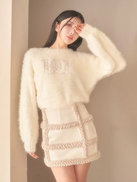 Quilted Logo Shaggy Knit Top