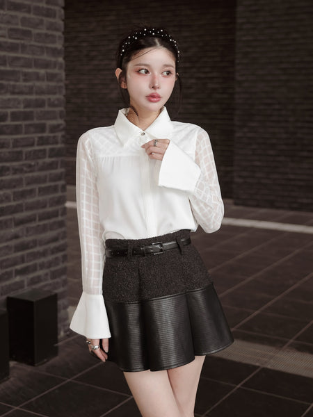 Sheer Check Combination Blouse