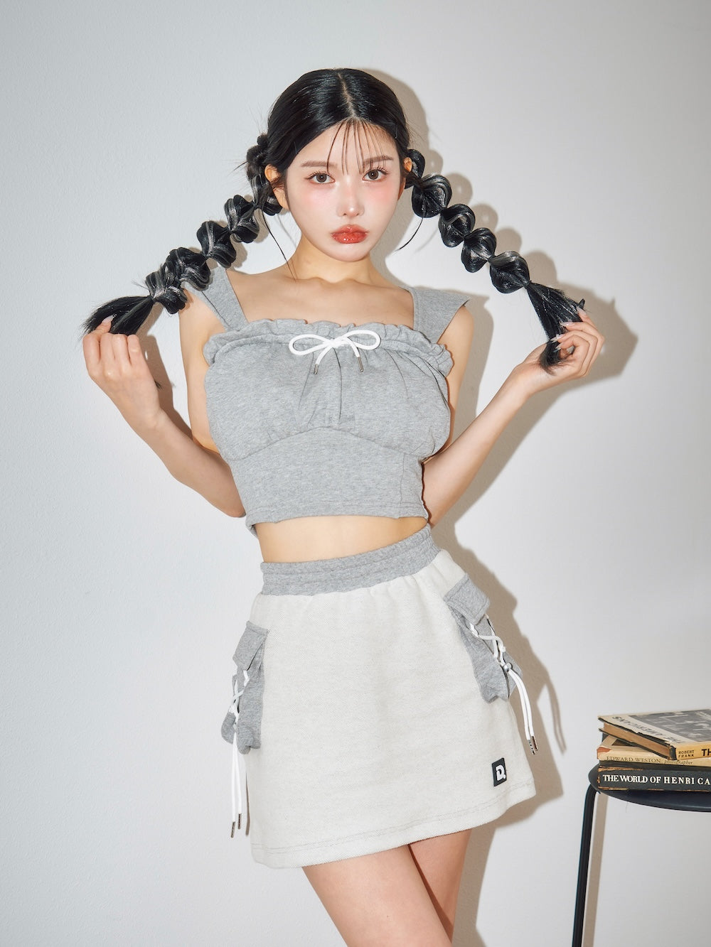 コルセットフードスウェットトップス - gry