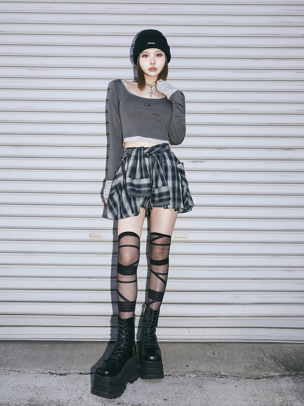 レイヤードチェックショートパンツ