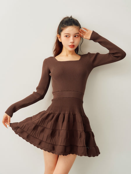 Balloon Border Knit Mini Dress