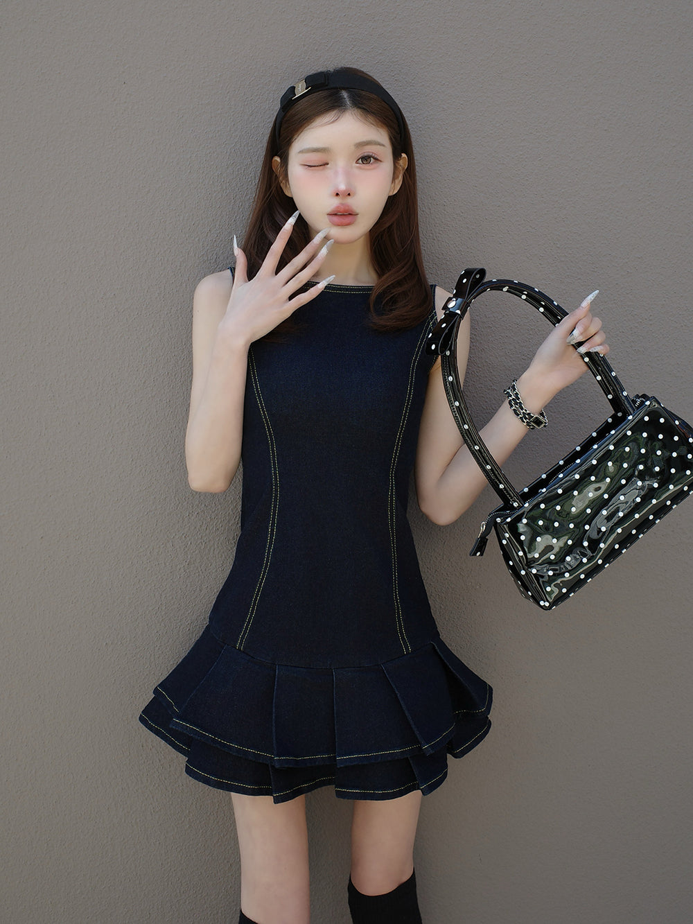 ダブルプリーツデニムミニワンピース – Darich