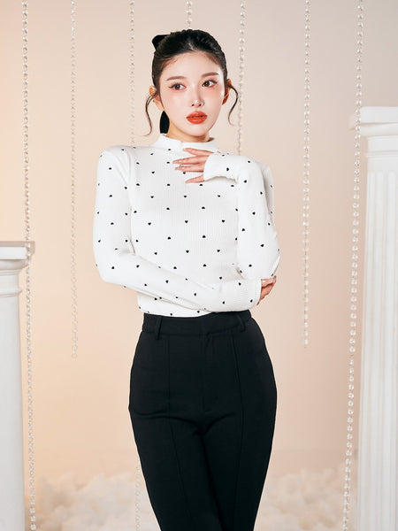 Heart Embroidered Ribbed Top