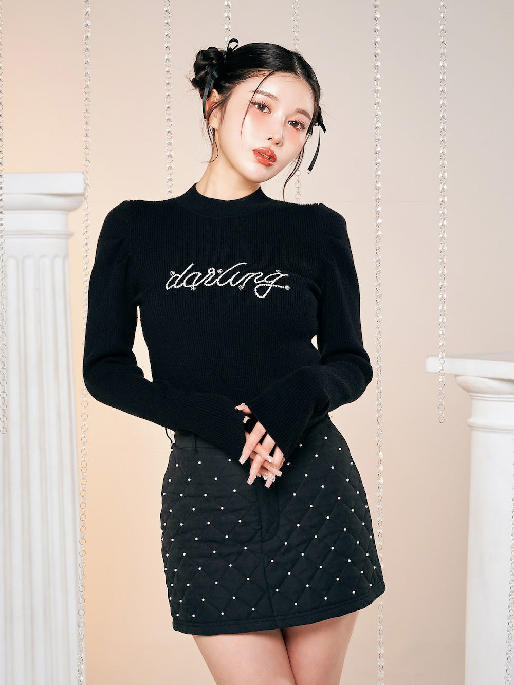 モデル：160cm（着用サイズ：FREE　着用カラー：BLK）