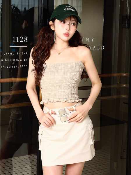 Summer Check Shirring Bandeau Top