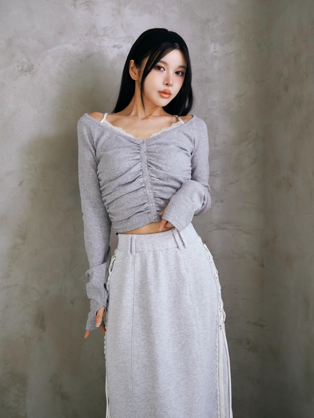 レースドッキングトップス - gry