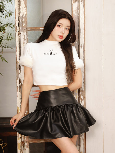 DLapin Faux Fur Sleeve Top