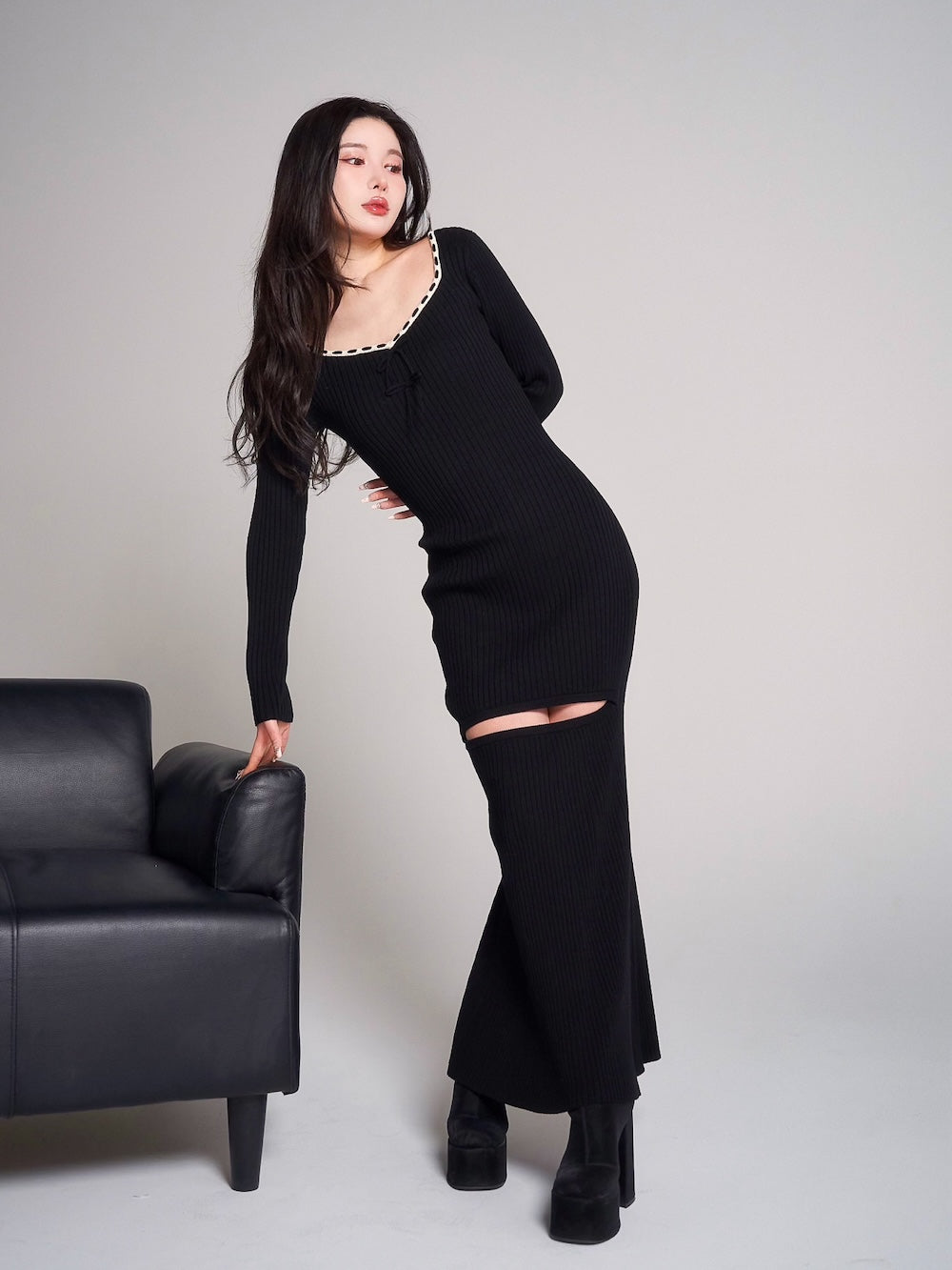 ステッチリボンニットロングワンピース – Darich