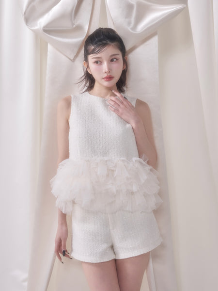 Tulle Peplum Summer Tweed Top
