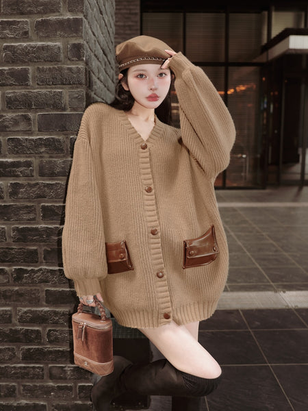 Leather Combination Over Cardigan