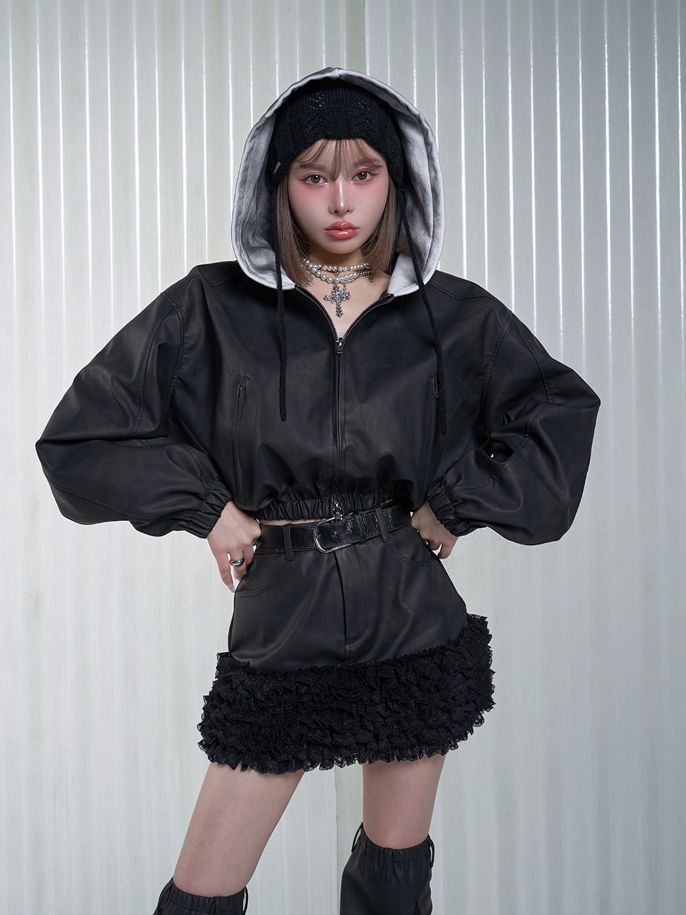 Darich ダーリッチ スウェットフーディーレザージャケット BLK 黒 ダーリッチ Darich スウェットフーディーレザージャケット