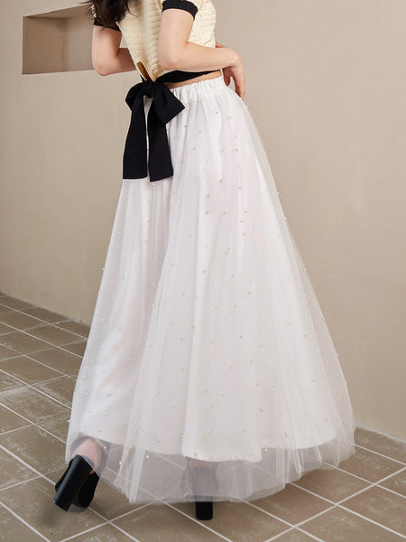 Pearl Tulle Long Skirt
