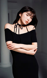 オフショルニットリボンワンピース