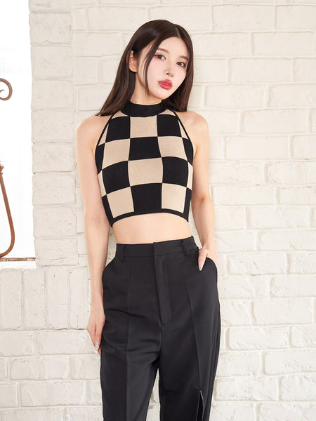 American Sleeve Checker Knitted Top