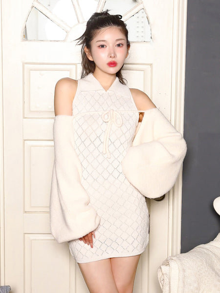 Sleeveless Shaggy Knit Ensemble