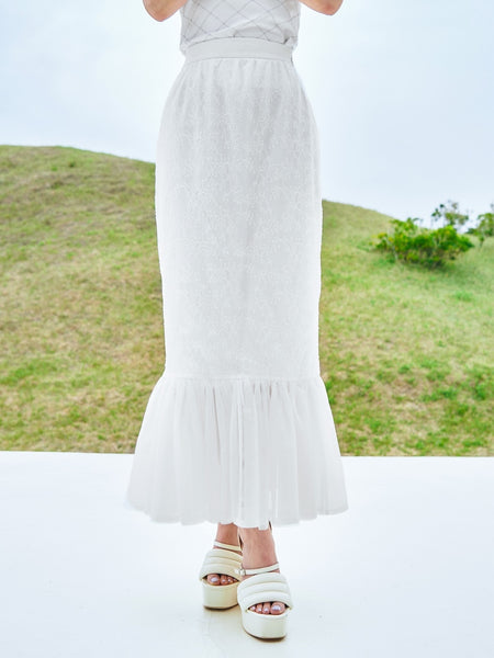 Lace Combination Flared Long Skirt