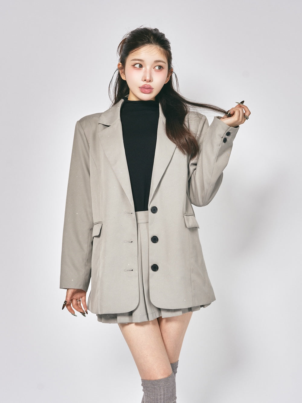 ルーズシングルスタッズジャケット - gry