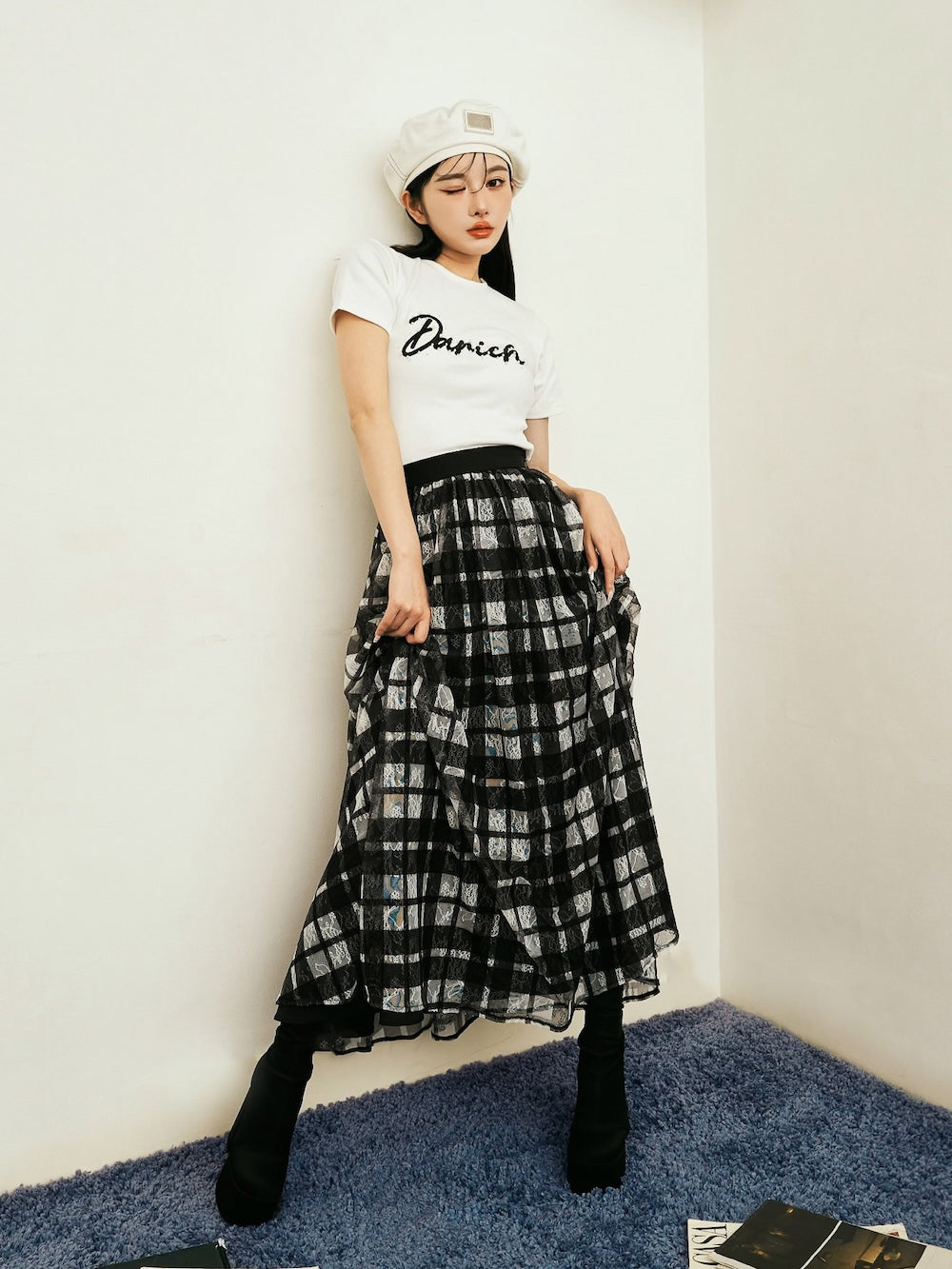 ドッキングチェックレースロングスカート – Darich