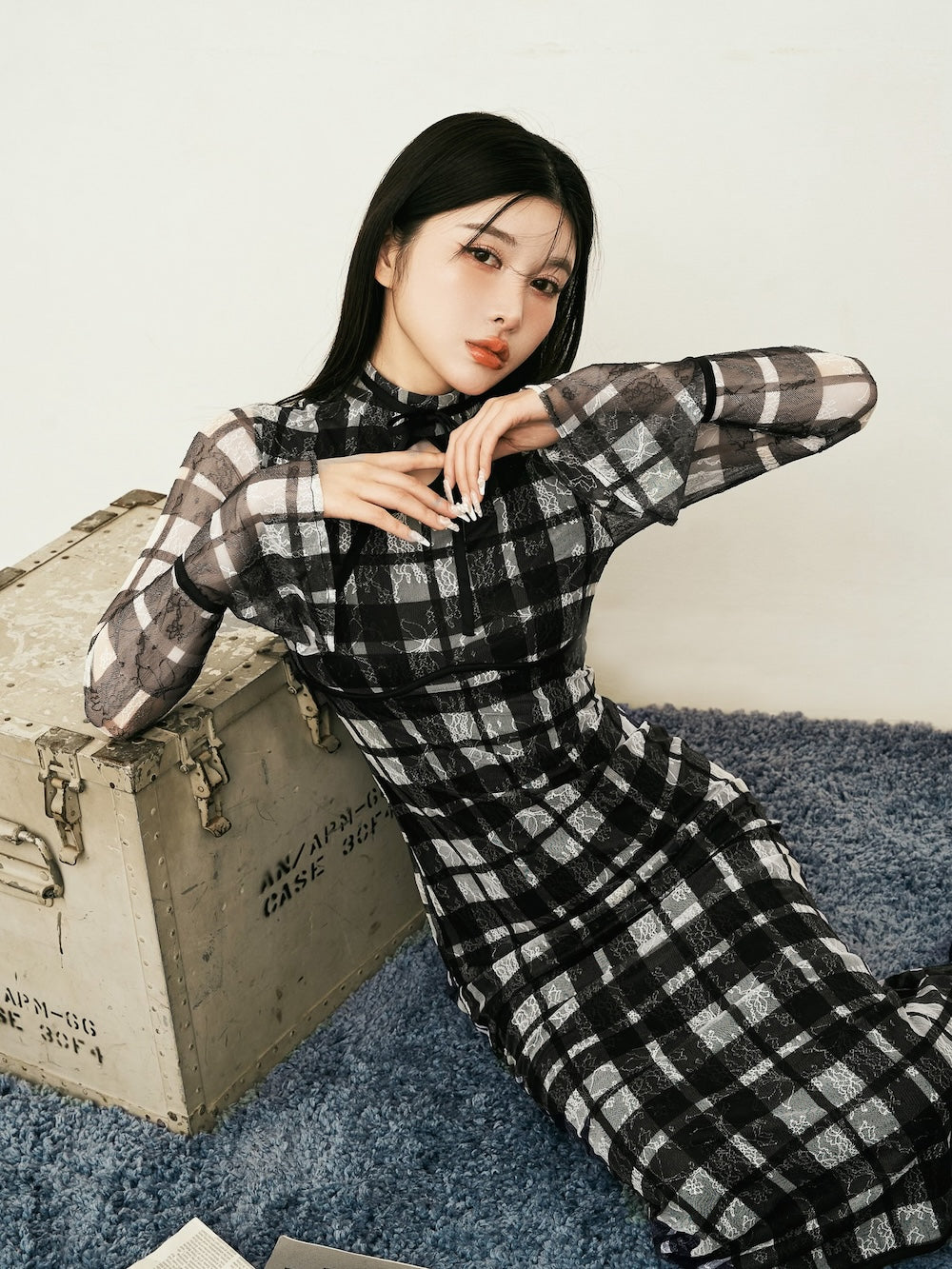 パイピングチェックレースロングワンピース – Darich (ダーリッチ)