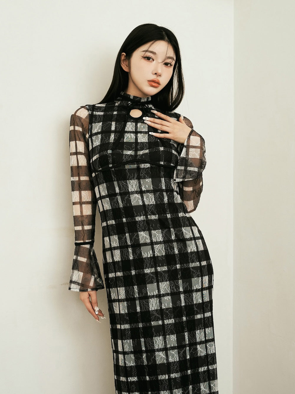 Darich チェック ワンピース パイピングチェックレースロングワンピース – Darich (ダーリッチ)