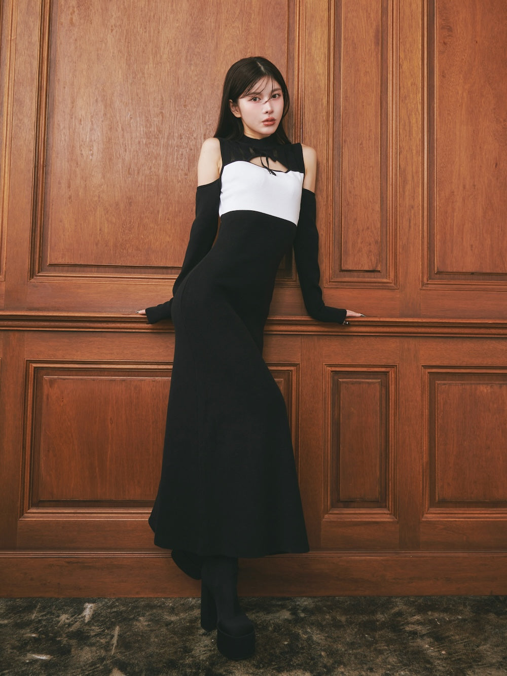 バイカラーデザインニットロングワンピース – Darich (ダーリッチ)