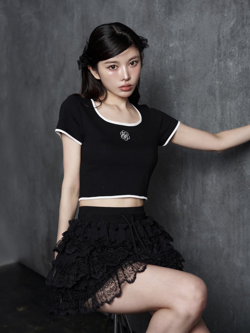 モデル：160cm（着用サイズ：FREE　着用カラー：BLK）