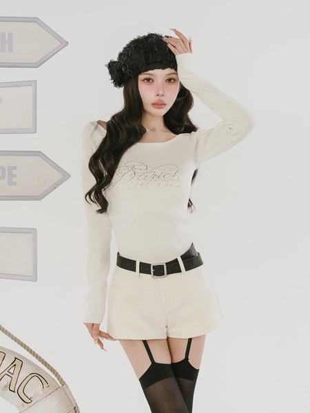 Bijou Logo Boat Neck Knit Top