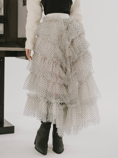 Voluminous Asymmetrical Tulle Long Skirt