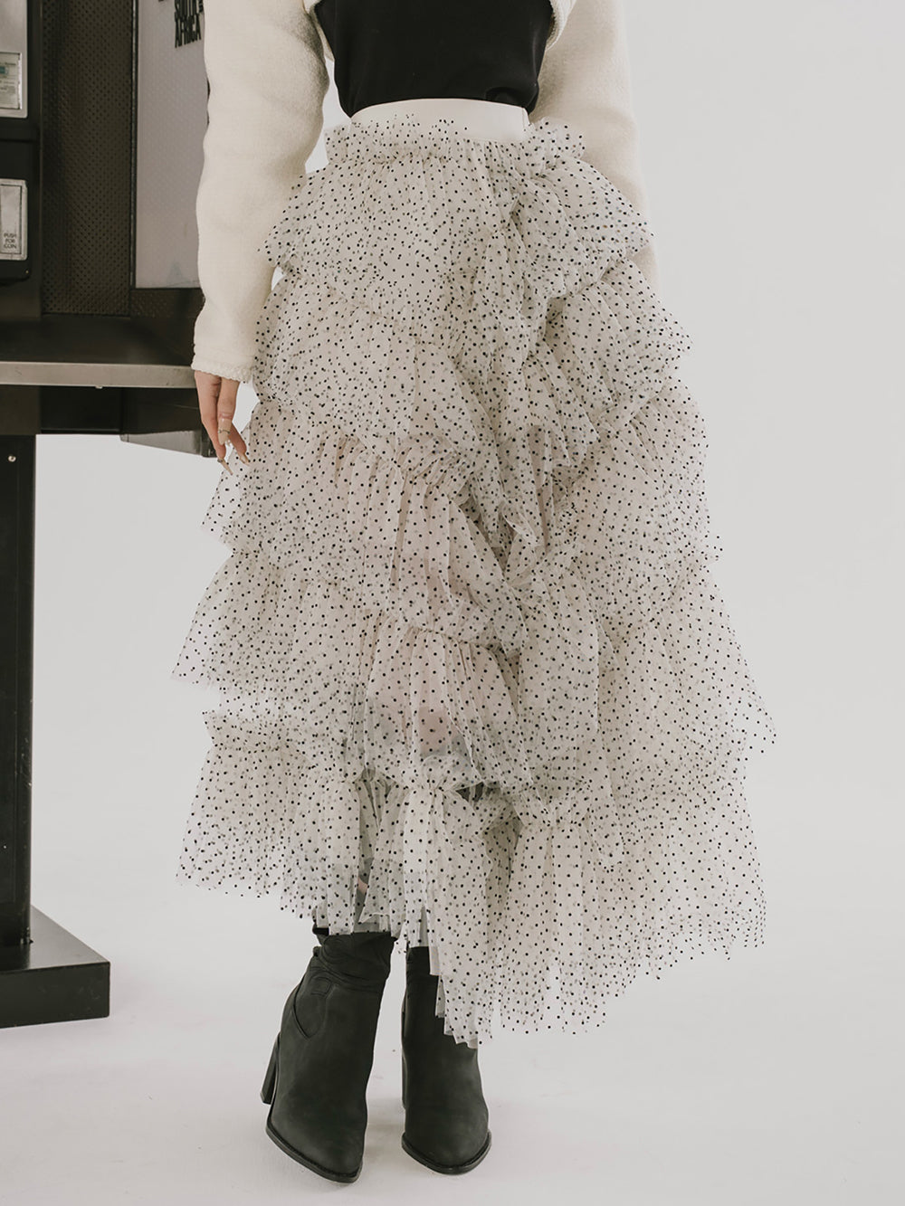 ボリュームアシメチュールロングスカート