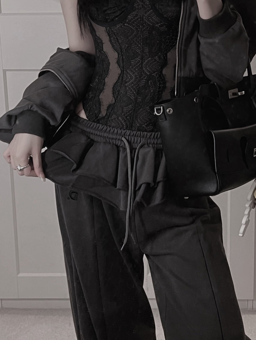 ユーズドルックフリルスウェットパンツ