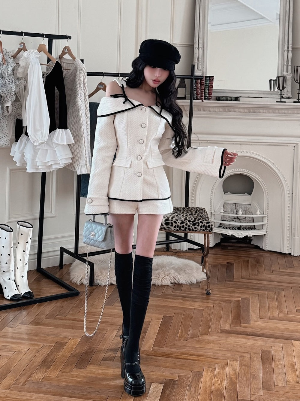 モデル：160cm（着用サイズ：S　着用カラー：IVO）