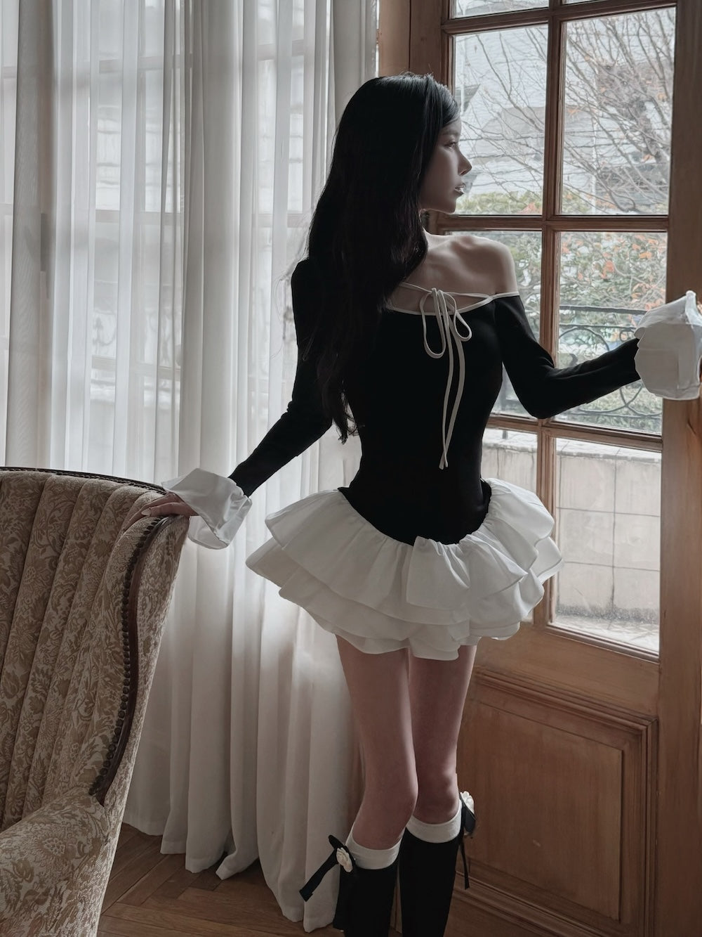 モデル：160cm（着用サイズ：FREE　着用カラー：BLK）