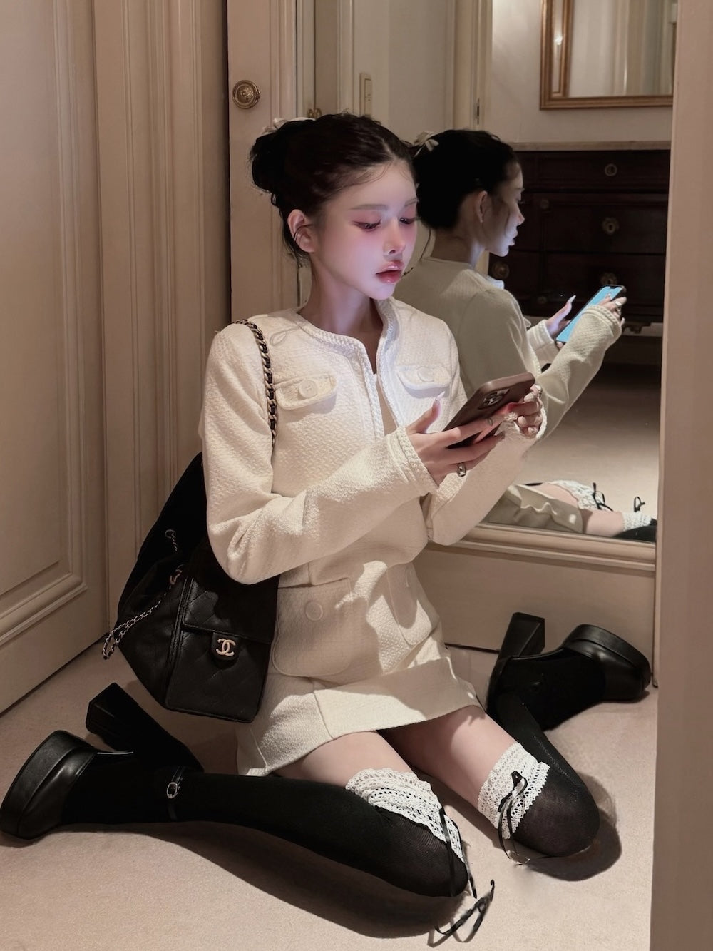 ツイードアンサンブルノースリミニワンピース