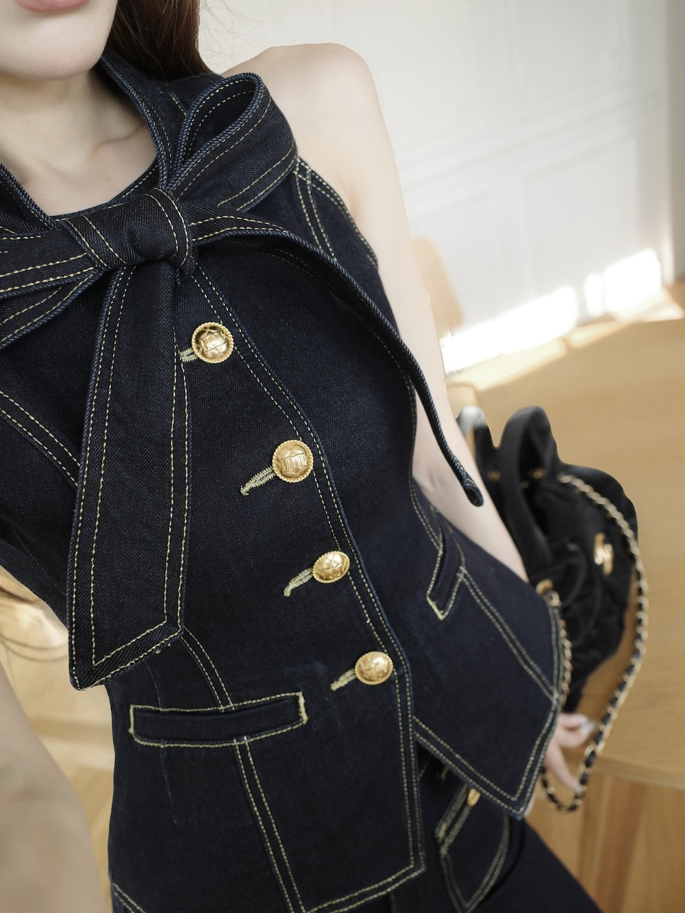 DDボタンリボンデニムトップス – Darich