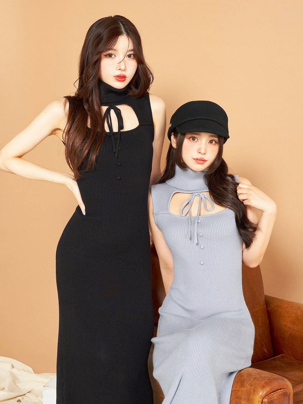 モデル：(左)160cm(右)155cm（着用サイズ：FREE　着用カラー：(左)BLK(右)SAX）