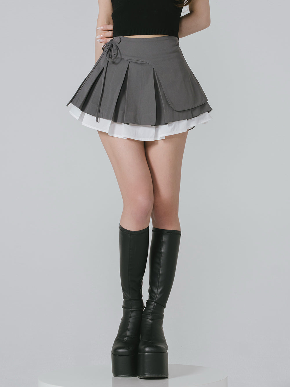 ダブルレイヤードプリーツミニスカート