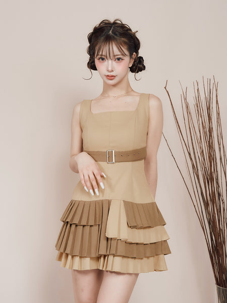 Underbelt Pleated Mini Dress