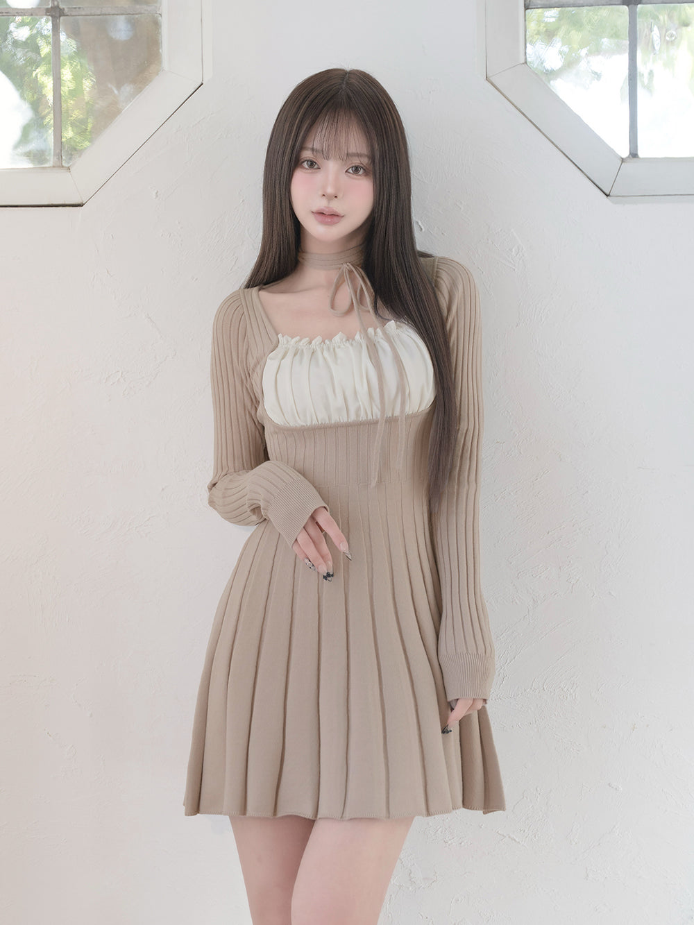 アメスリギャザーシフォンロングワンピース – Darich